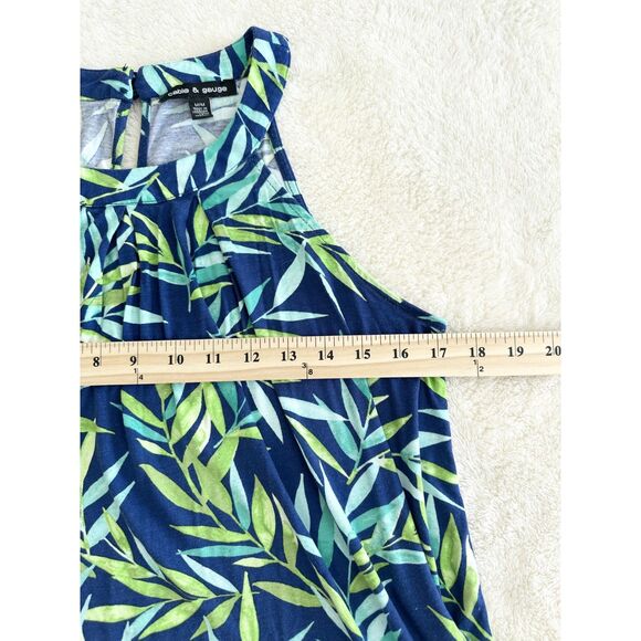 Cable & Gauge Tank Top Size M Blue Green Leaf Print Sleeveless Halter Top - Picture 9 of 10